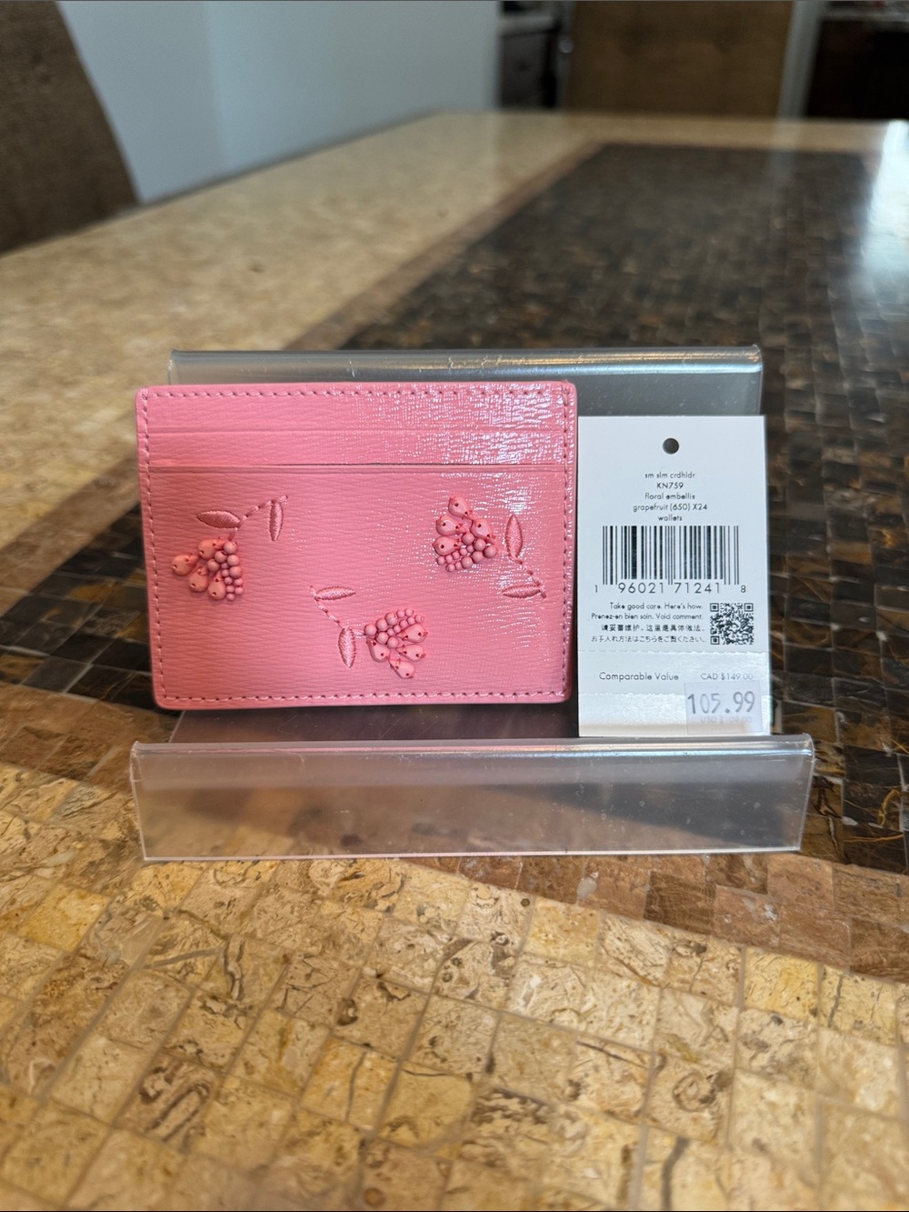 Kate spade floral embellished grapefruit small cardholder wallet NWT